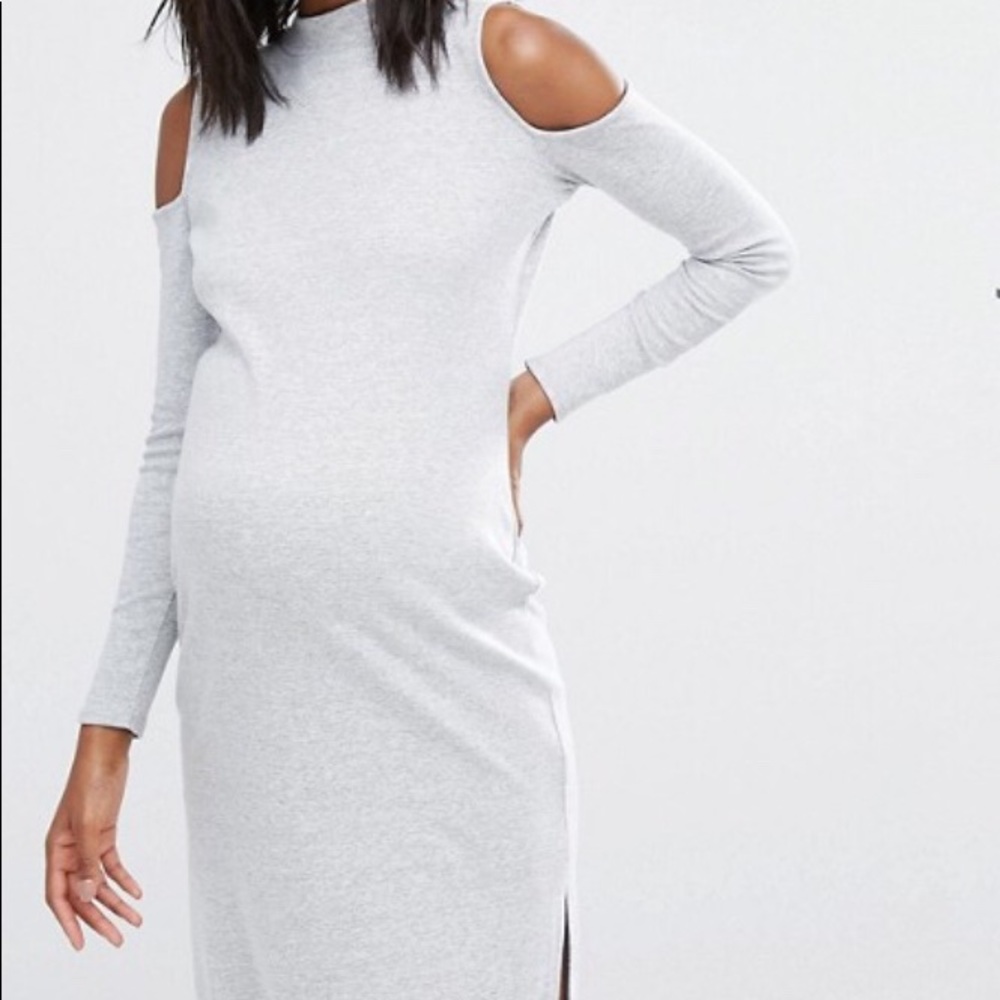 Maternity Cold Shoulder Grey Midi Dress